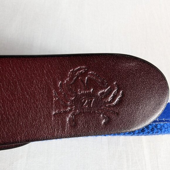 Kids Lacrosse Belt Brown Leather Blue Canvas Solid Brass Sports Team Sz 28 - Picture 4 of 8